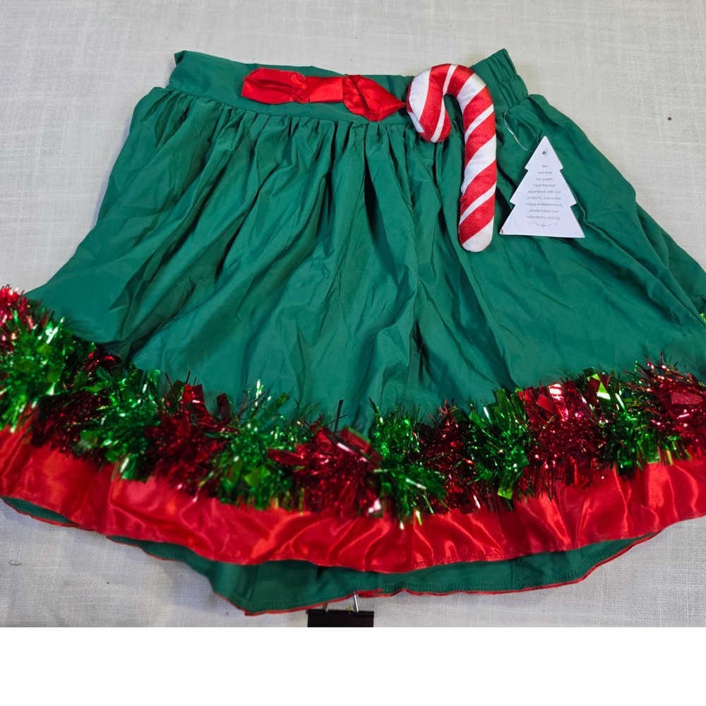 Love On A Hanger Christmas Skirt Green Red Tinsel Candy Cane Bow Small NWT